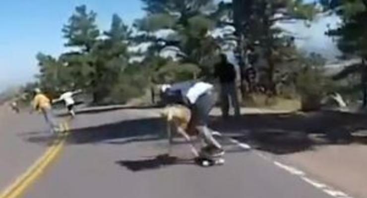 В США участник гонки скейтеров на скорости врезался в оленя