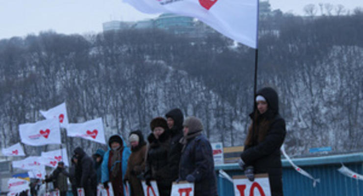 В честь Дня Соборности сторонники Тимошенко провели акцию поддержки на мосту Метро в Киеве
