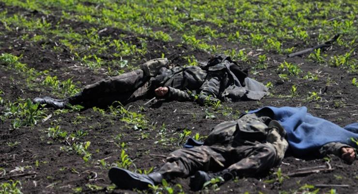 Последствия боя на Донбассе: трупы солдат и сгоревшая БМП (фото)
