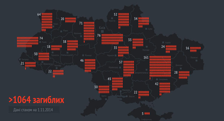 "Груз 200" на карте Украины: статистика погибших в АТО по регионам