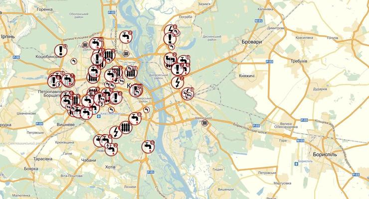 Появилась интерактивная карта отключений воды, света и отопления по Киеву
