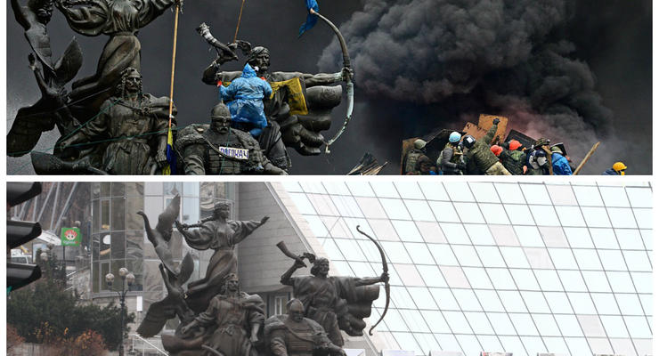 Киев сейчас и во время Евромайдана. Подборка фото с одного ракурса