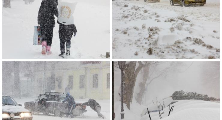 Сильный снегопад парализовал Одессу: въезды и выезды закрыты