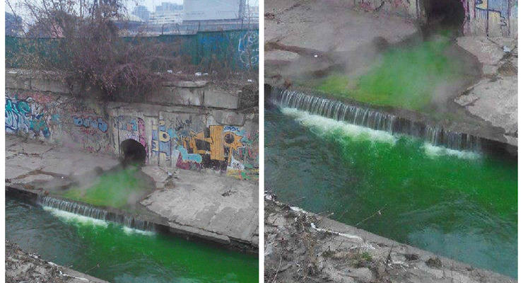 В Киеве река Лыбедь стала зеленой