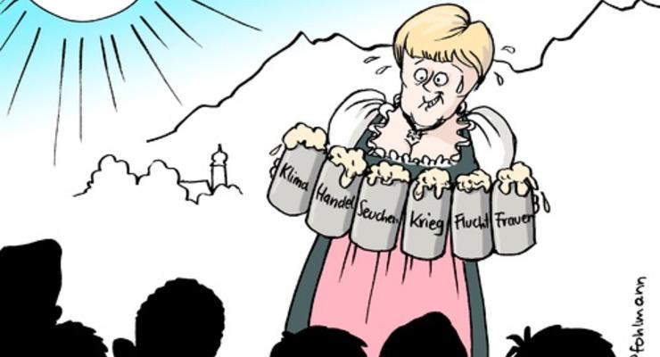 Путин в шкафу и Меркель с пивом: немецкие карикатуры на саммит G7