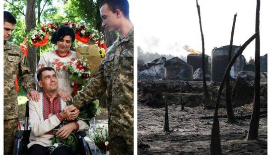 День в фото: свадьба солдата и "лунный пейзаж" после пожара на нефтебазе