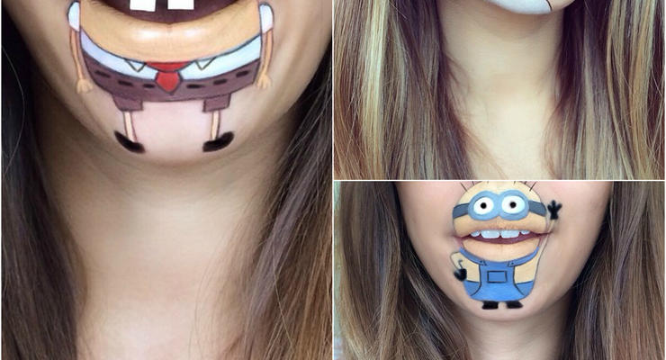 Губка Боб и Симпсоны: девушка превращает свои губы в героев мультфильмов