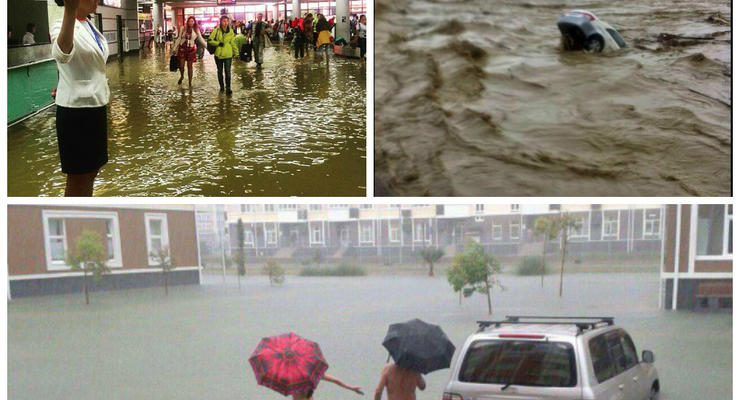 Наводнение в Сочи: машины под водой, затоплены аэропорт и вокзал