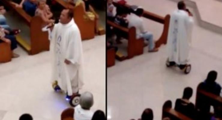 Священник катался на ховерборде во время мессы