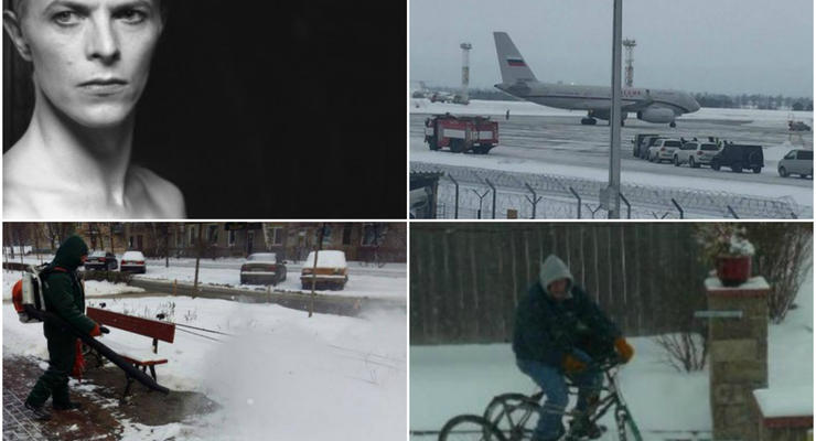 День в фото: смерть Дэвида Боуи, уборка снега в Украине и российский самолет в Борисполе