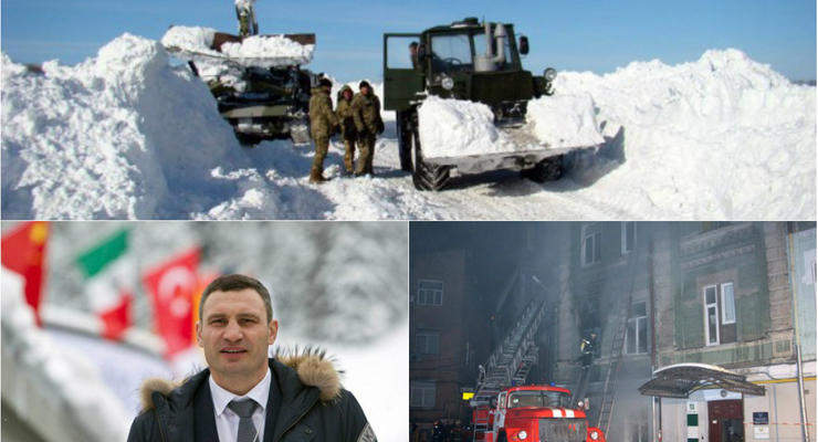 День в фото: Кличко в Давосе, юг в снегах и пожар в Киеве