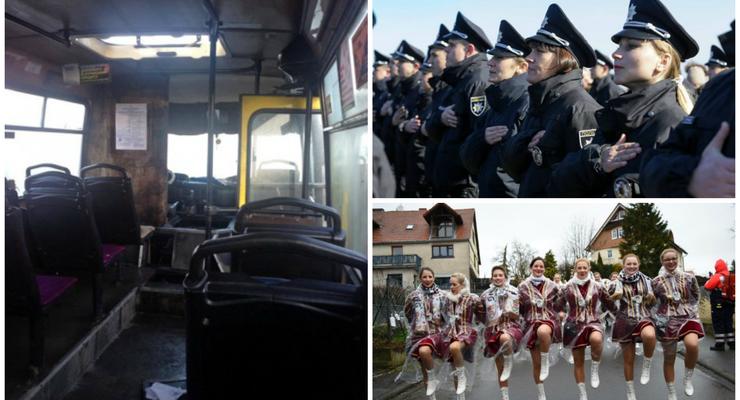 День в фото: пожар в киевской маршрутке, полицейские в Херсоне и парад в Германии
