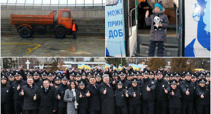 День в фото: троллейбус мира, зачистка Майдана и новая полиция в Виннице