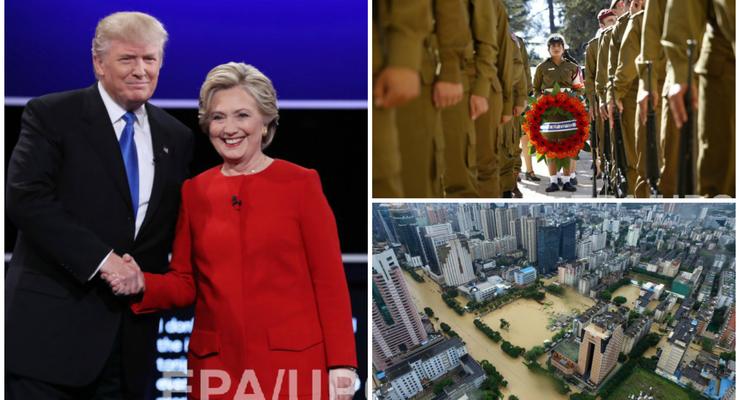 Неделя в фото: Дебаты Клинтон и Трампа, прощание с Пересом и наводнение в Китае