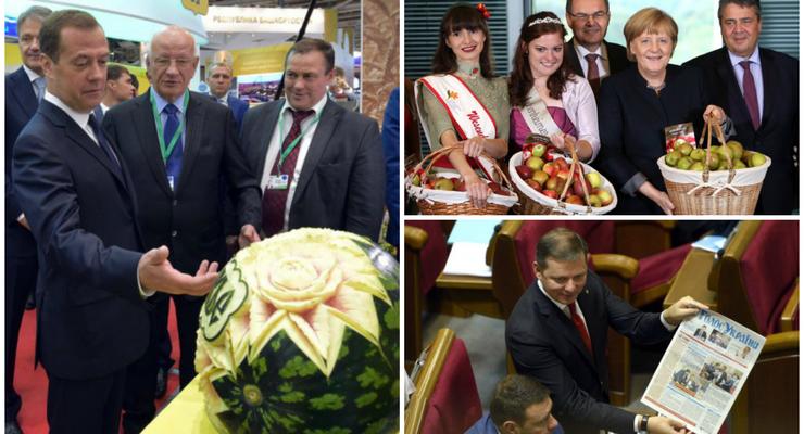 День в фото: Медведев с арбузом, Меркель с яблоками и Ляшко с газетой