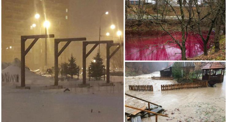 День в фото: красное озеро в Сумах, виселицы в Москве и потоп на Закарпатье