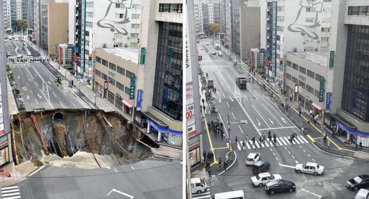 В Японии дорогу после обвала отремонтировали за 48 часов