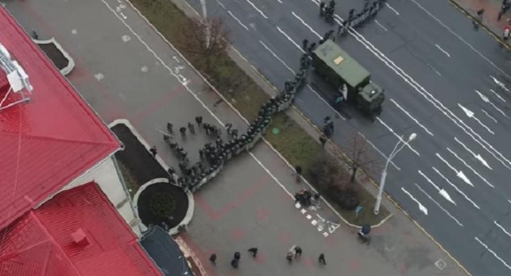 Появилось видео разгона акций в Минске с высоты птичьего полета