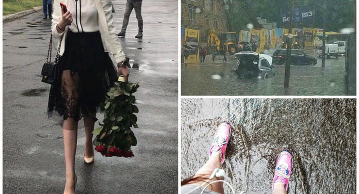 Дождь в Киеве затопил улицы и намочил выпускников