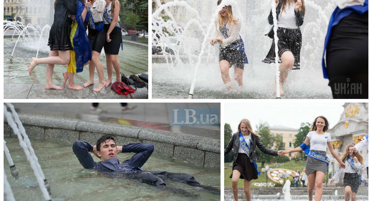 Последний звонок в Киеве: школьники купались в фонтанах