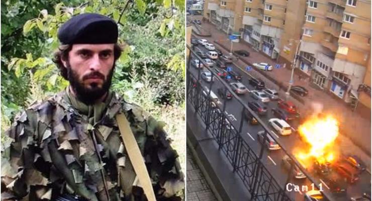 Взрыв автомобиля с чеченцем в Киеве засняли сверху