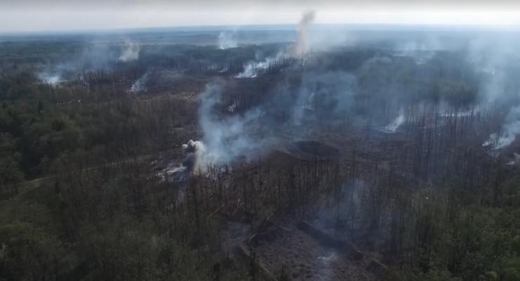 Пожар и взрывы в районе Калиновки показали с высоты