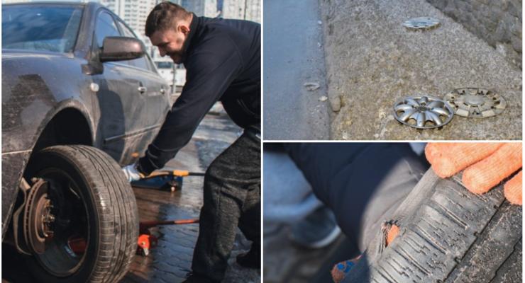 В Киеве из-за ям водители массово пробивают колеса