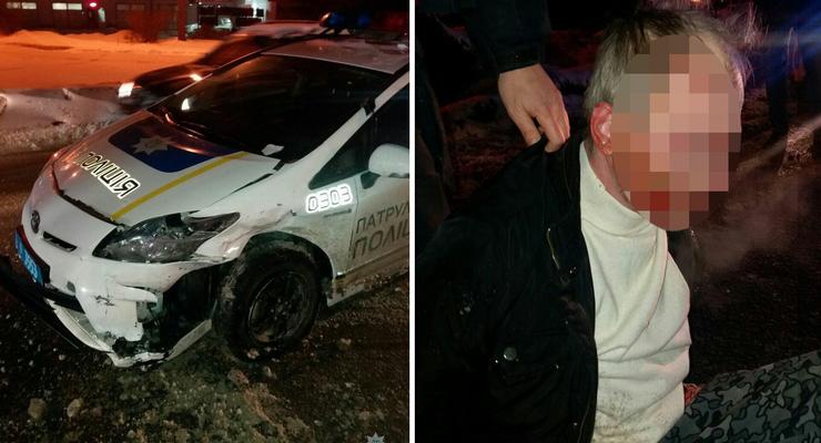 В Харькове пьяный на ВАЗе врезался в авто патрульных