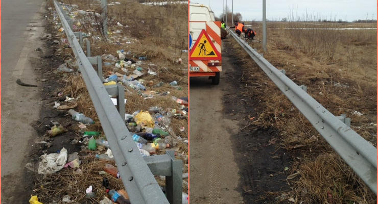 Три грузовика мусора с километра дороги: в Полтавской области чистили обочины