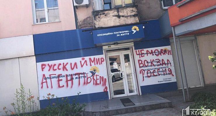 Националисты в Кривом Роге разгромили и разрисовали штаб "Оппоплатформы"