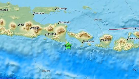 Возле острова Бали произошло сильное землетрясение