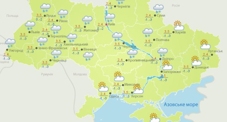 В последний день года в Украине ожидают снег с дождем
