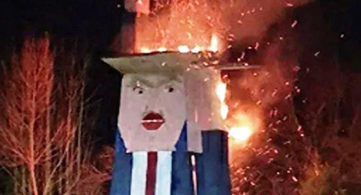 Вандал поджег деревянную статую Трампа