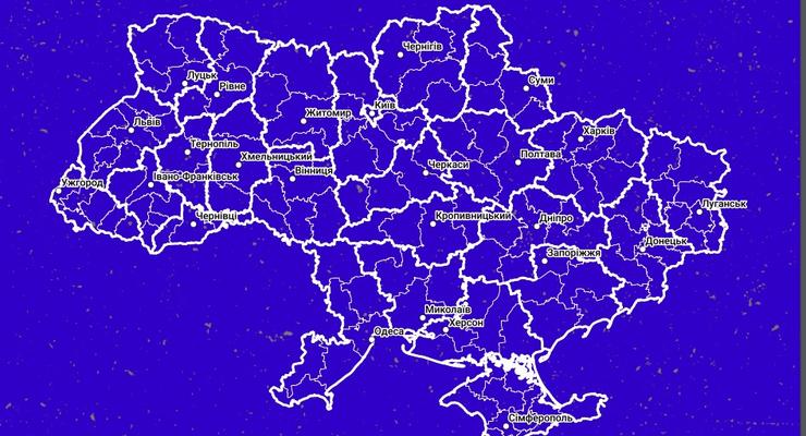 Опубликована новая карта Украины с укрупненными районами