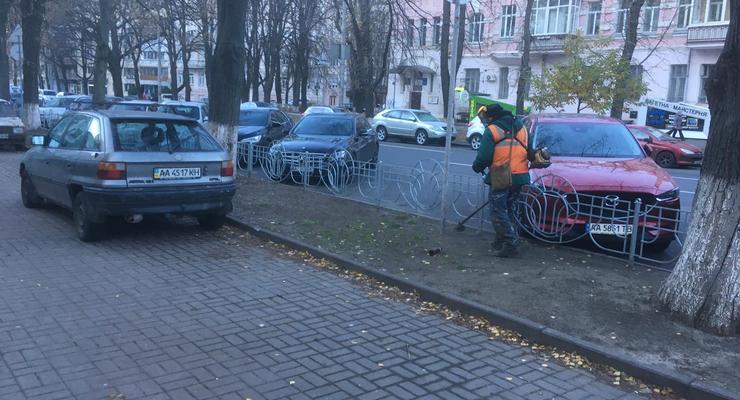 В Киеве коммунальщики косят невидимую траву