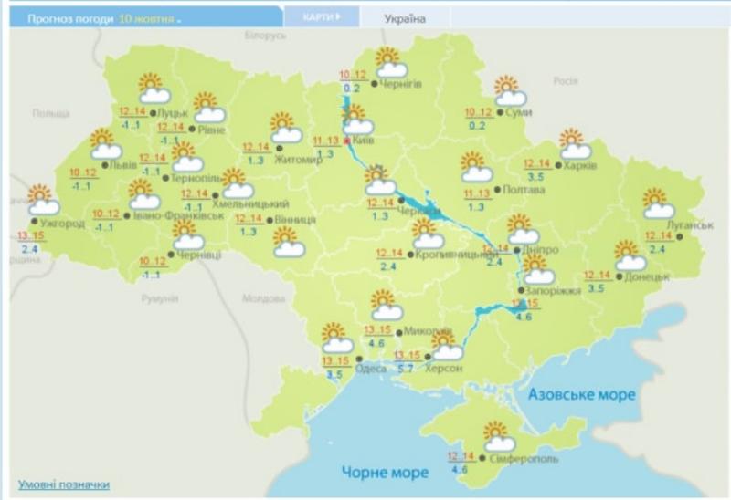 Прогноз погоды на 10 октября / Укргидрометцентр