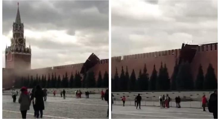 В Москве сильный ветер разрушил часть Кремля: Сорвало зубец