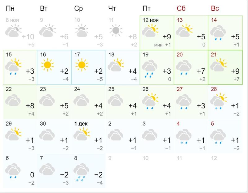 Прогноз погоды на ноябрь 2021 года / gismeteo.ua