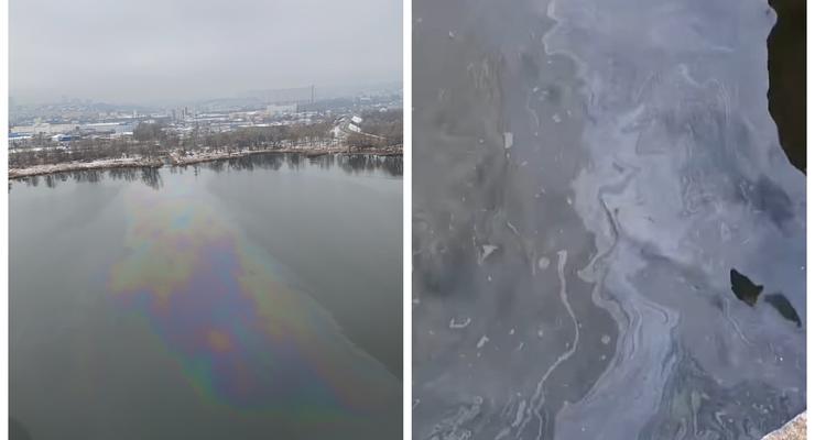 В Киеве в озеро слили нефтепродукты: Радужное пятно на весь водоем