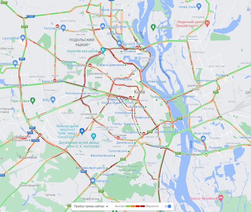 Где в Киеве вечером 9 декабря пробки / google.maps