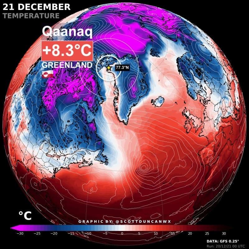 Аномальная погода в Гренландии / facebook.com/ScottDuncanWX