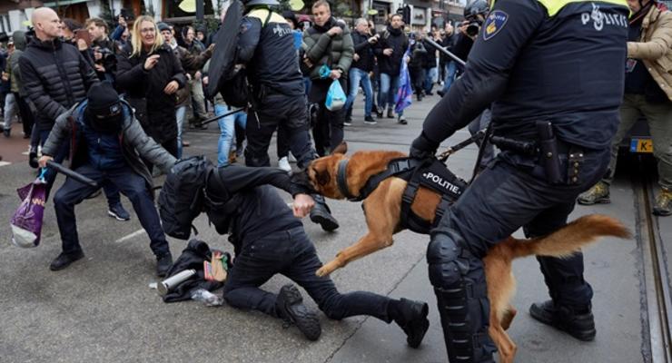 Разгон протеста в Амстердаме: копы спустили собак