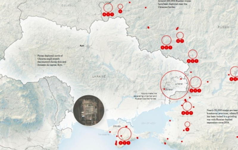 Окружение с трех сторон: появилась новая карта скопления войск РФ возле Украины / www.nytimes.com