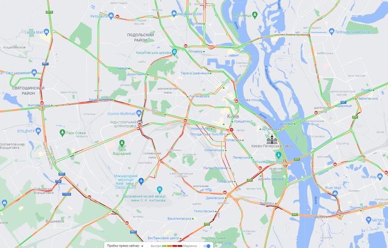 22 января в Киеве из-за снегопада пробки / скриншот с ресурса google.com/maps
