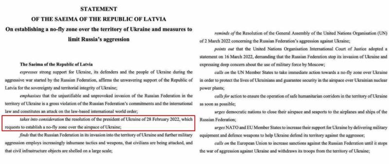 Латвия призвала закрыть небо над Украиной. / t.me/voynareal