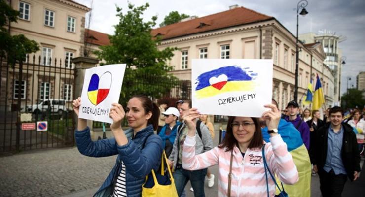 Украинцы в Варшаве провели марш благодарности польскому народу